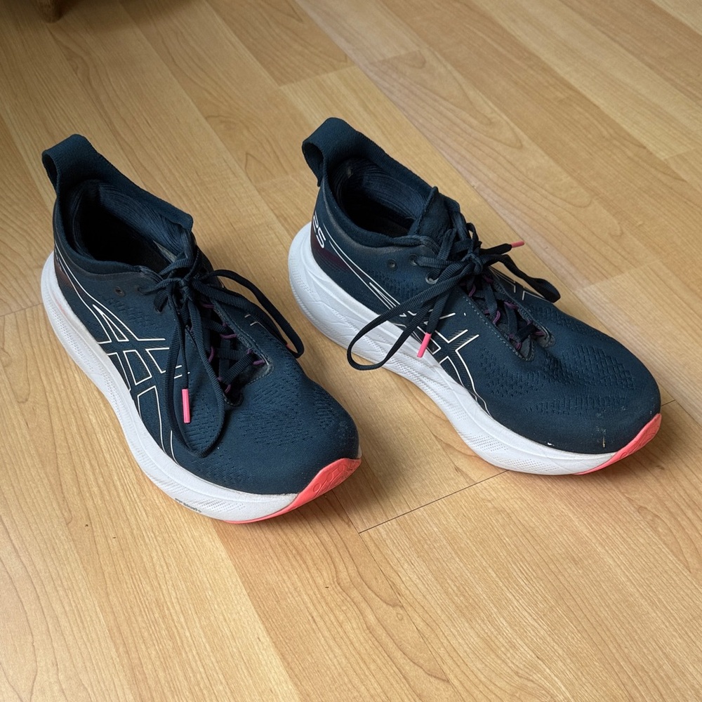 ASICS Blue and White Sneakers with Pink Highlights